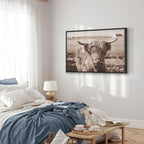 Scottish Cow Sepia Canvas Print
