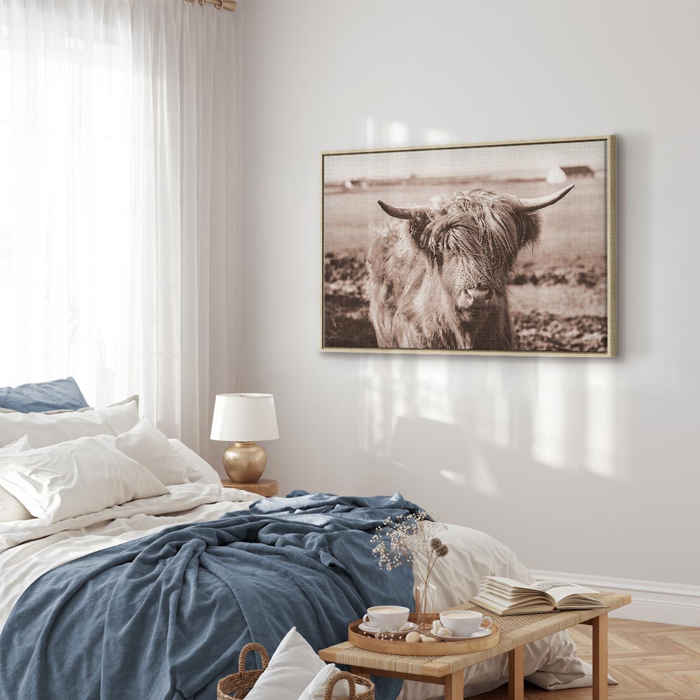 Scottish Cow Sepia Canvas Print