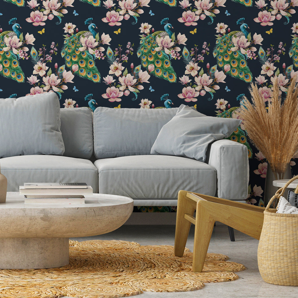 Wallpaper Magnolias and Peacocks