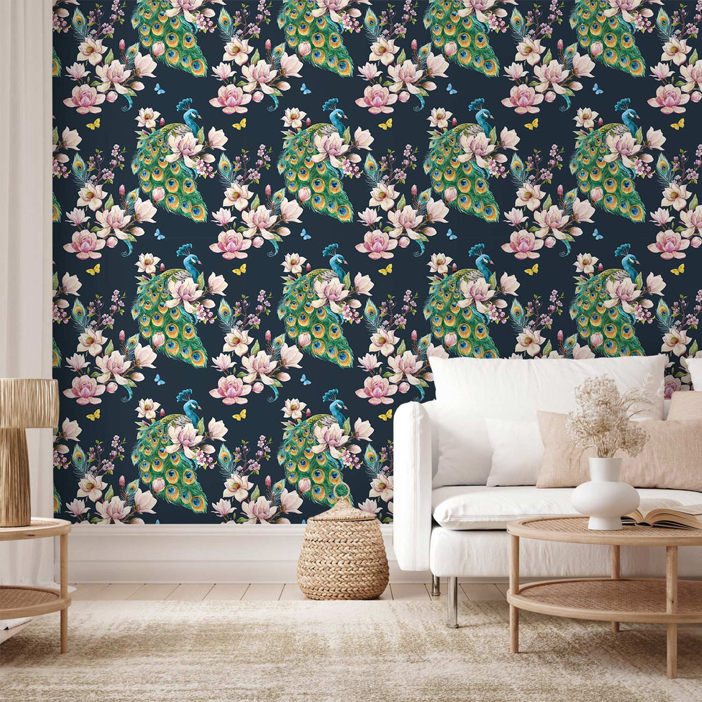 Wallpaper Magnolias and Peacocks