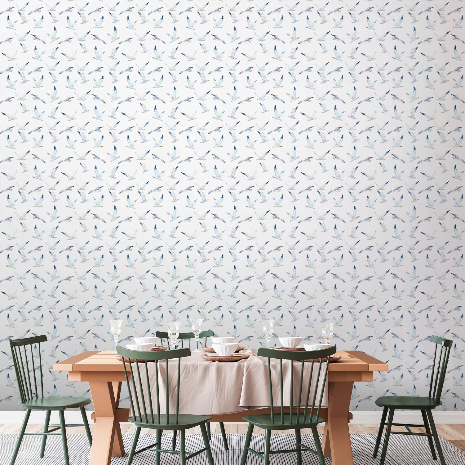 Flying Seagulls Pattern Wallpaper