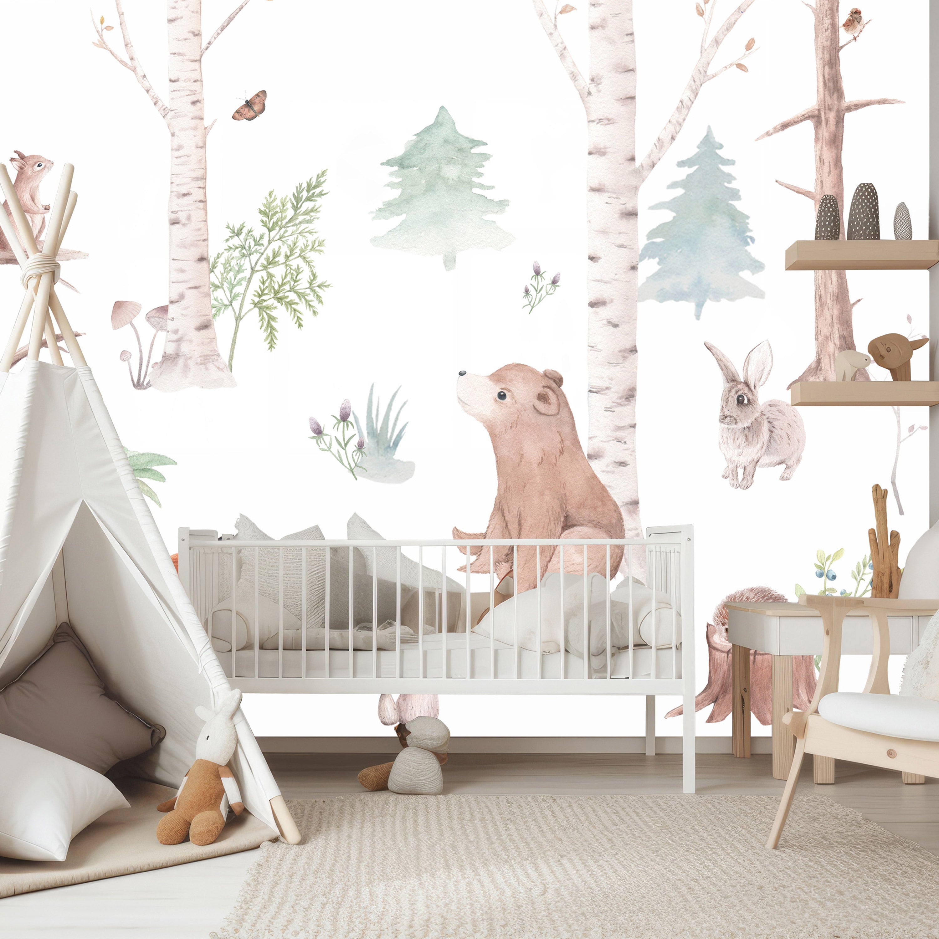 Wall Mural - Subtle Forest Animals for Kids