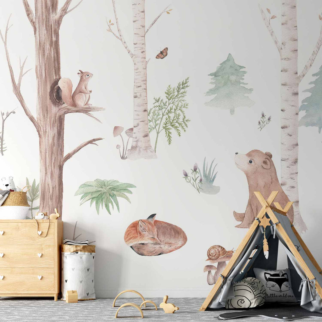 Wall Mural - Subtle Forest Animals for Kids