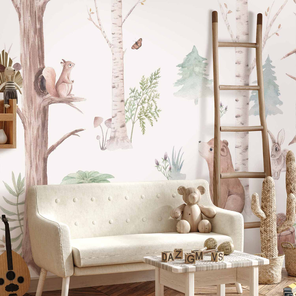 Forest Animals Subtle Illustration Wall Mural