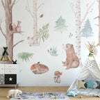 Forest Animals Subtle Illustration Wall Mural