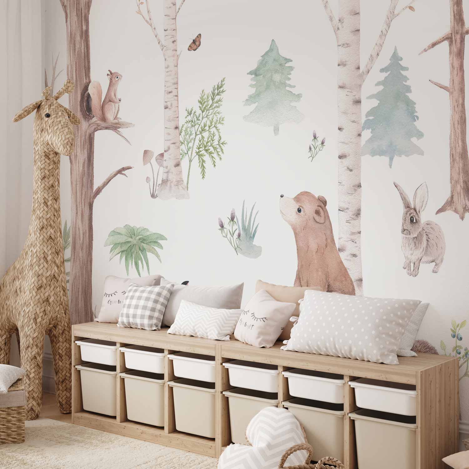 Forest Animals Subtle Illustration Wall Mural