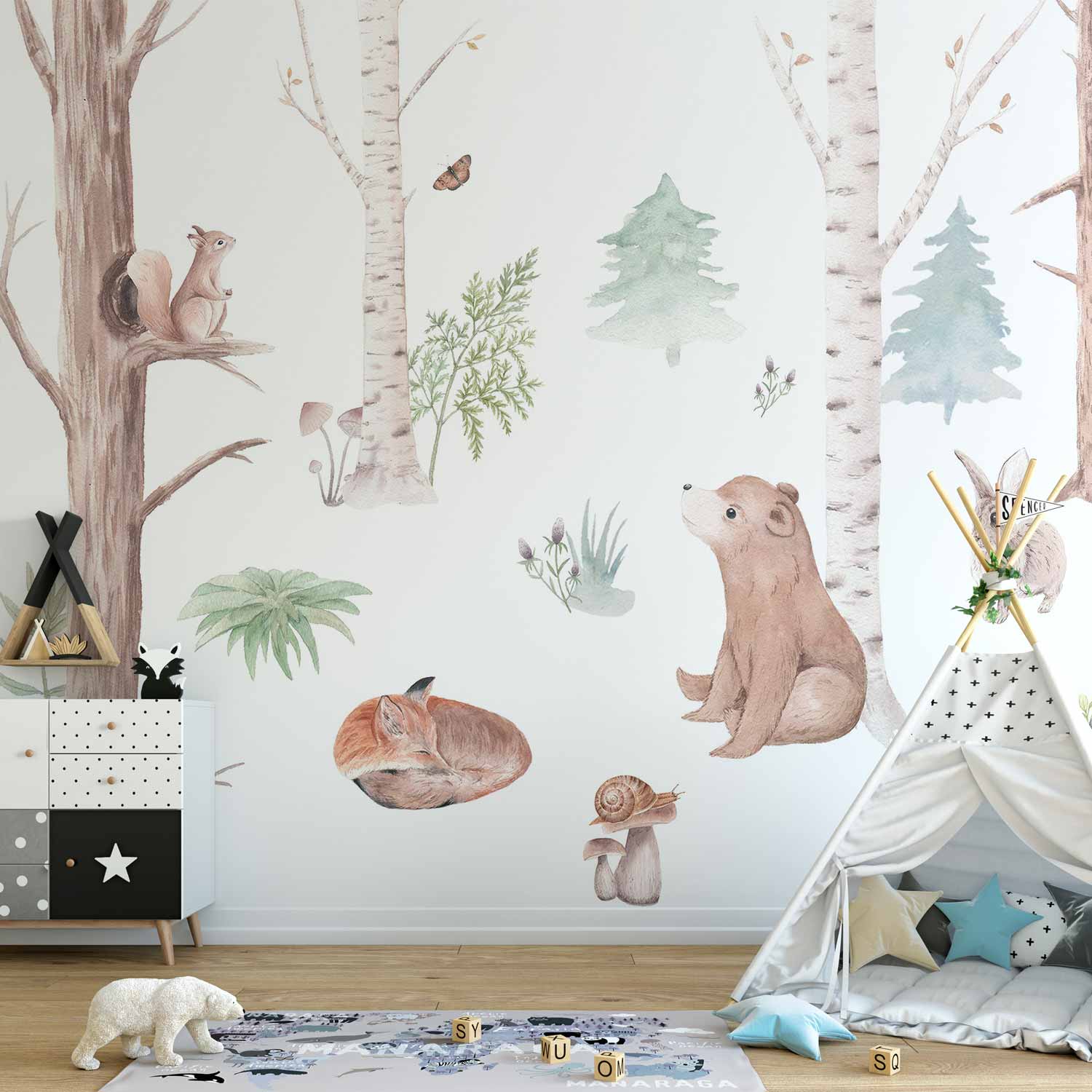 Forest Animals Subtle Illustration Wall Mural