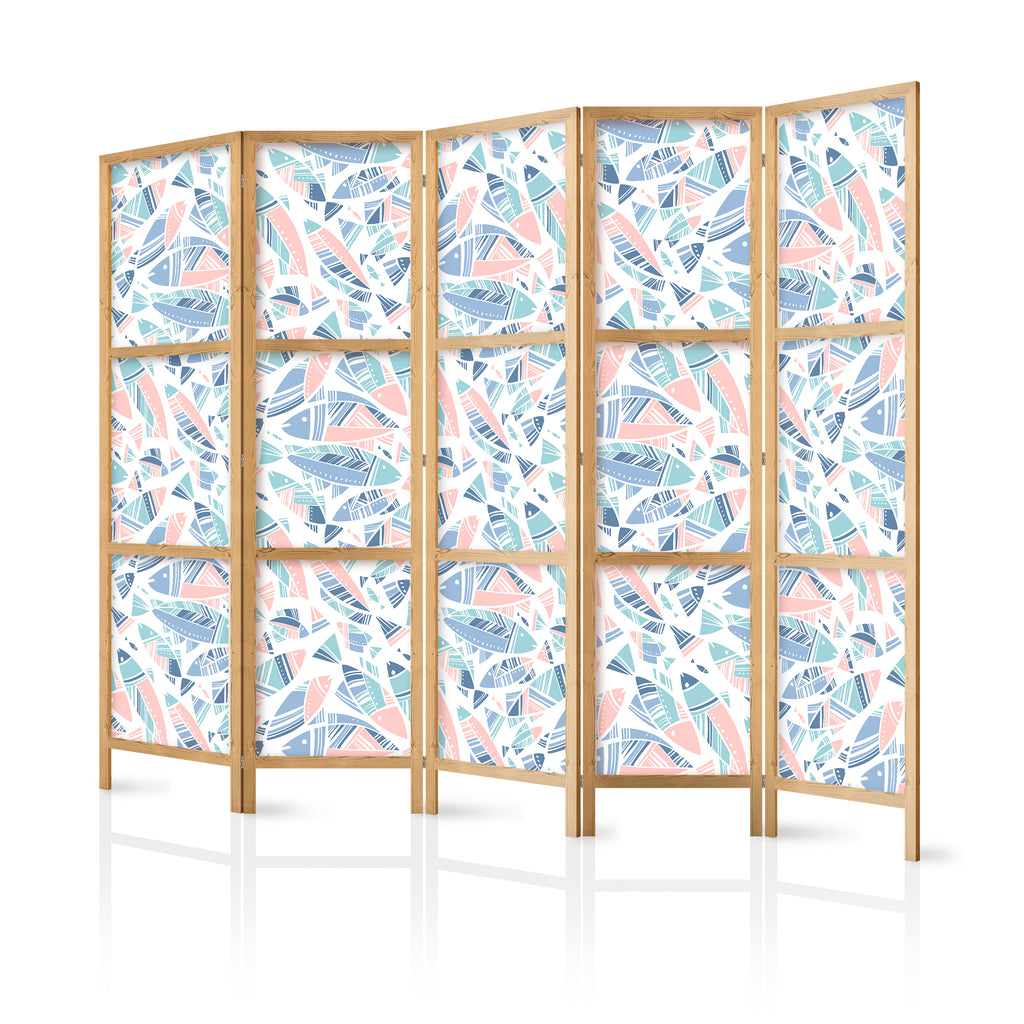 Japanese Room Divider - Fish in Minimalist Pastel Style