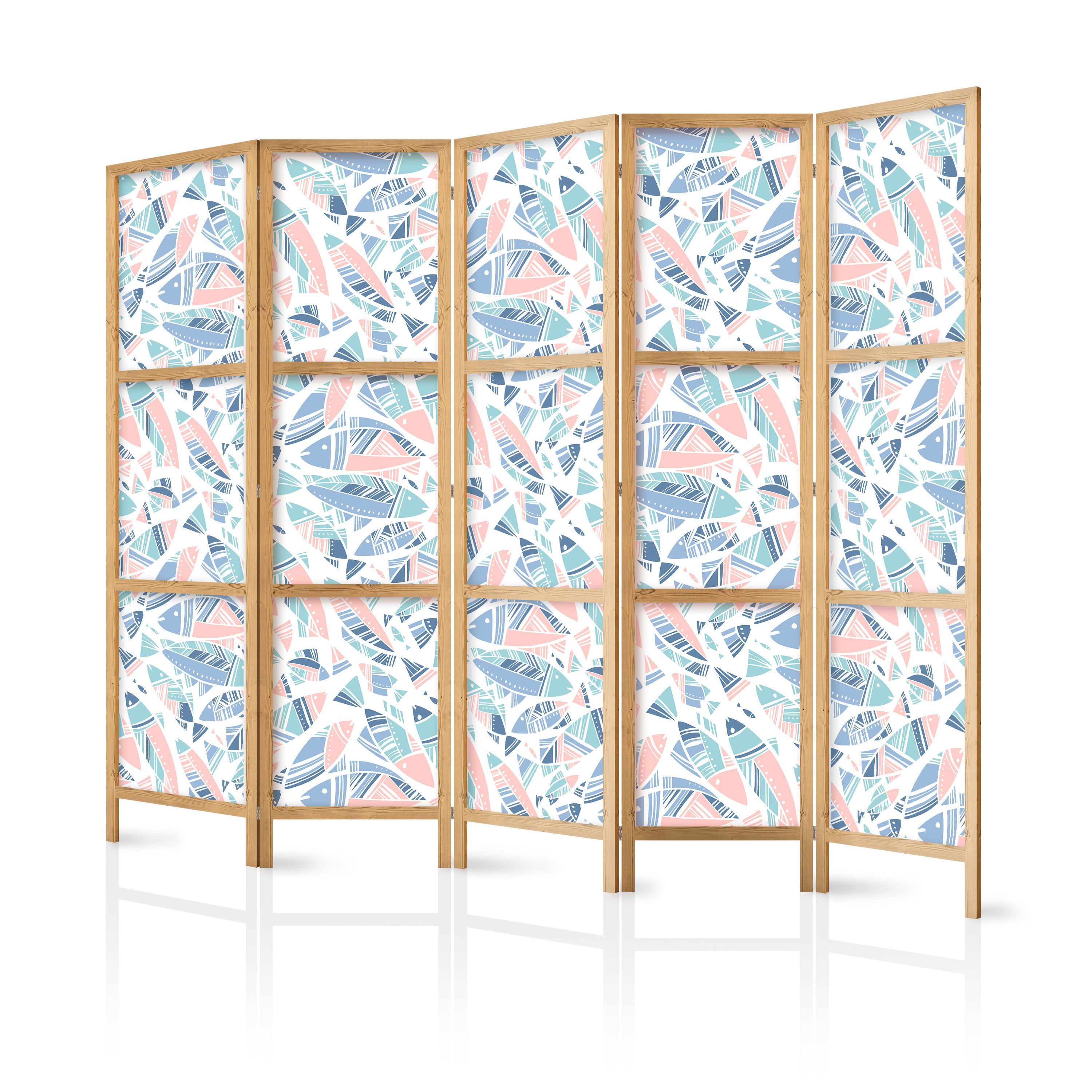 Japanese Room Divider - Fish in Minimalist Pastel Style