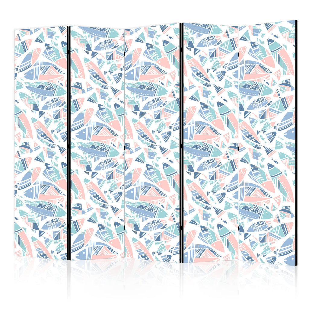 Room Divider with Fish Motif in Minimalist Pastel Tones