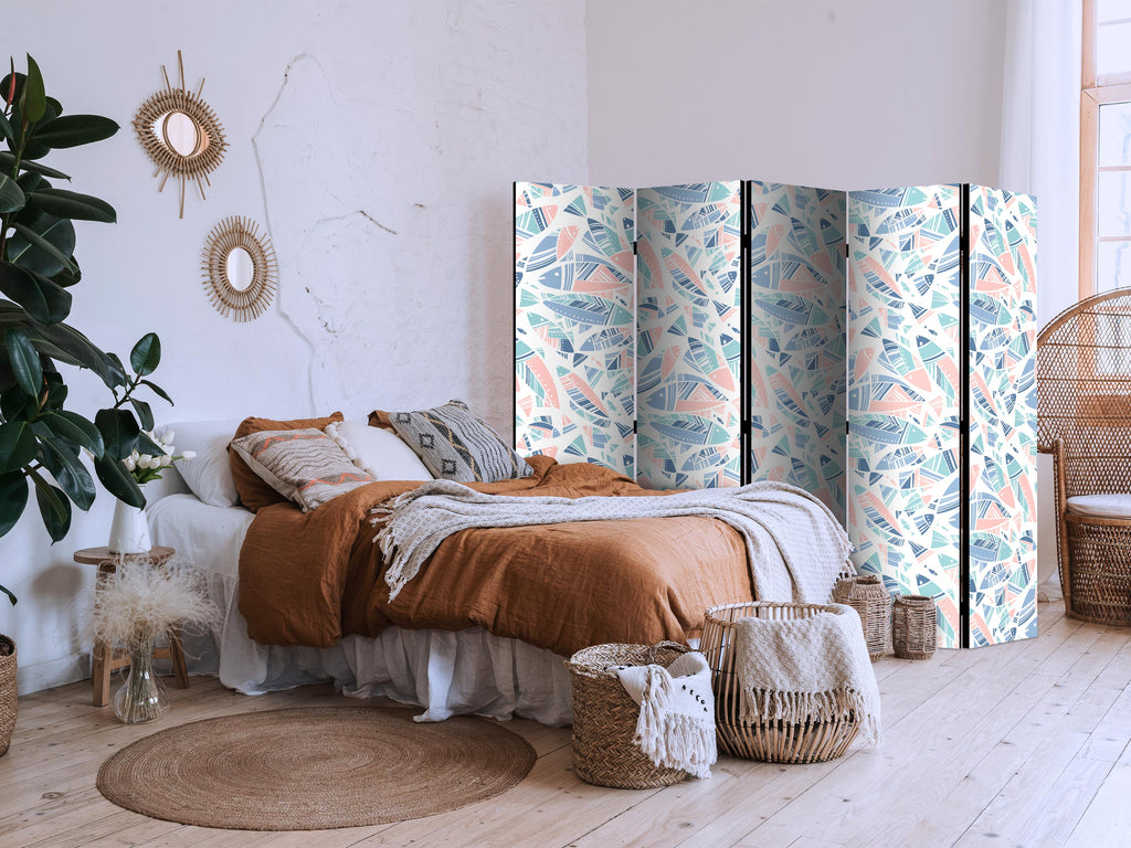 Room Divider with Fish Motif in Minimalist Pastel Tones