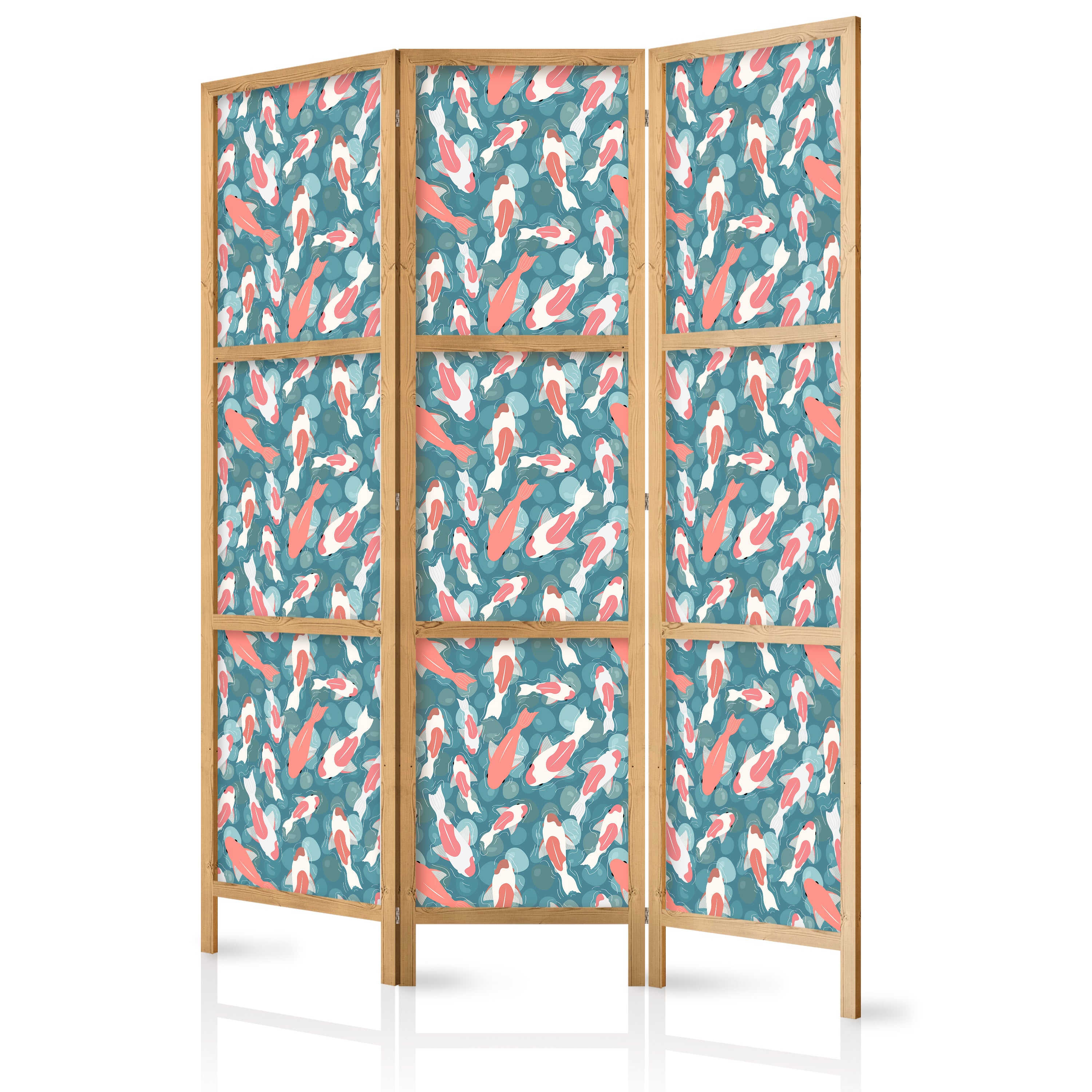 Japanese Room Divider: Oriental Pond with Fish in Crystal Water