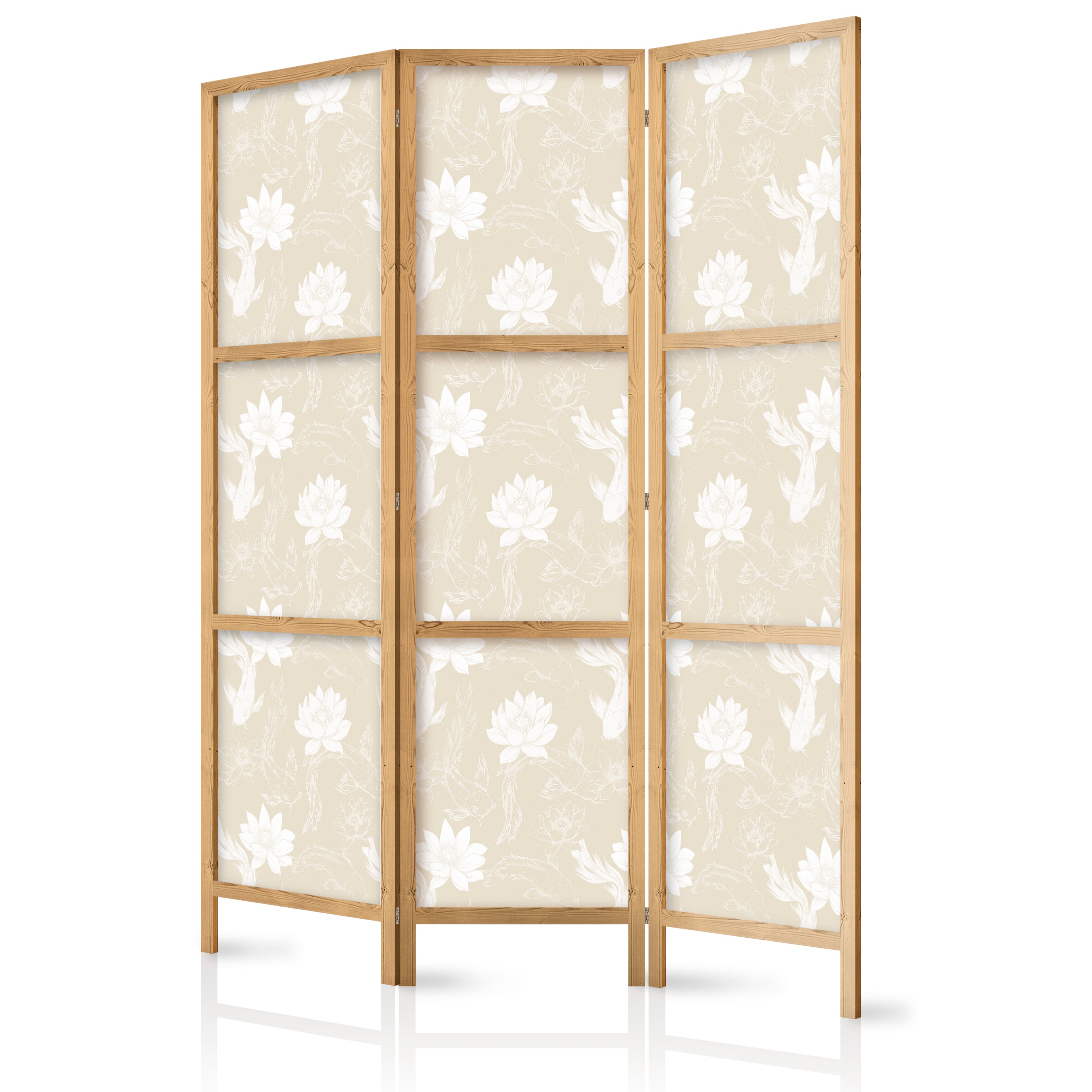 Japanese Room Divider with Fish and Water Lilies