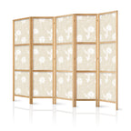 Japanese Room Divider - Fish and Water Lilies - 5-panel Beige/White