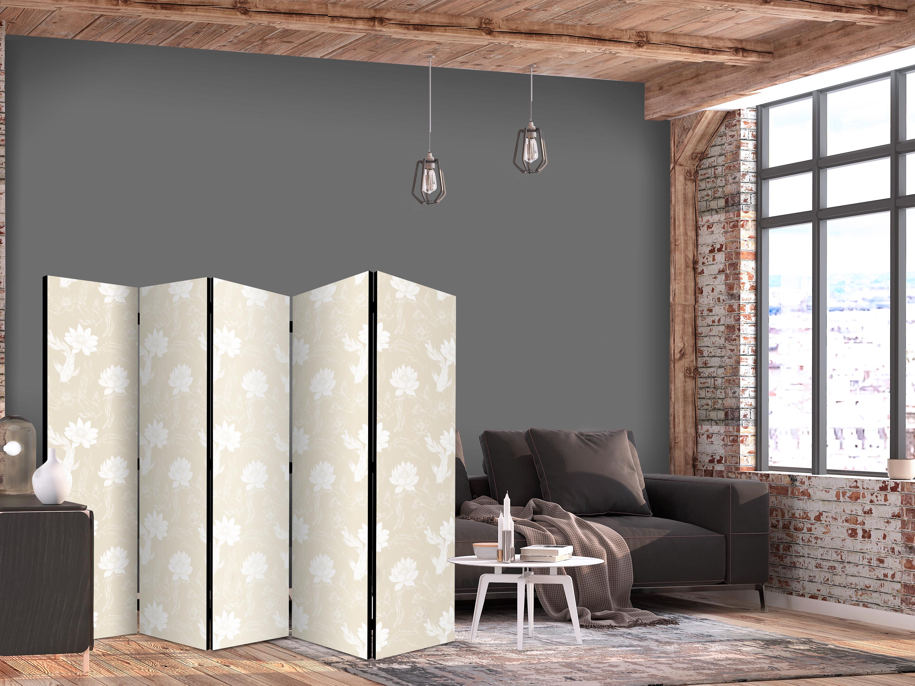 Room Divider with Fish and Water Lilies