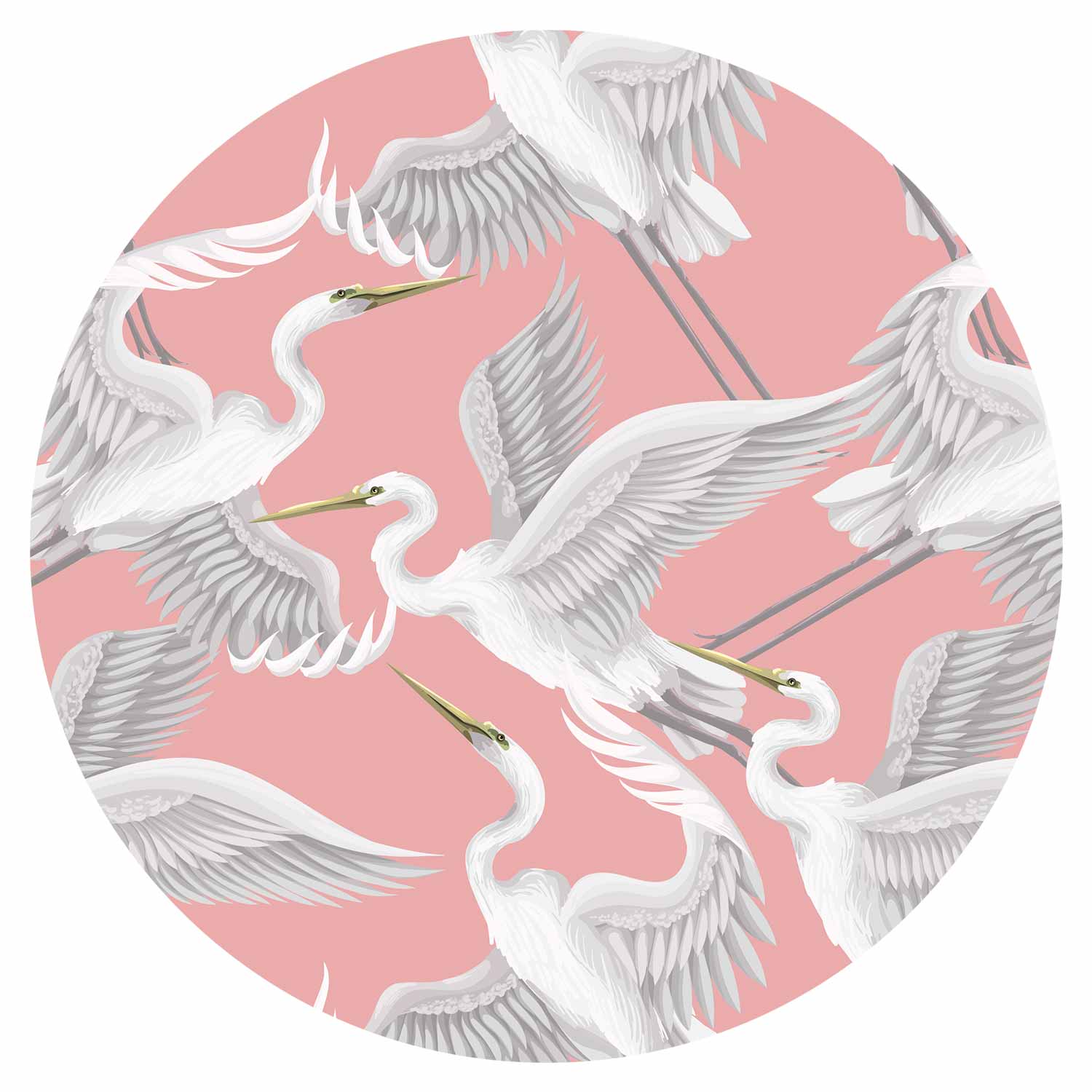 Pastel Herons Pattern Round Wall Mural