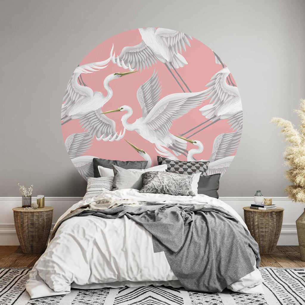 Pastel Herons Pattern Round Wall Mural