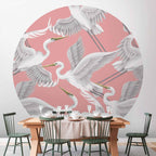 Pastel Herons Pattern Round Wall Mural