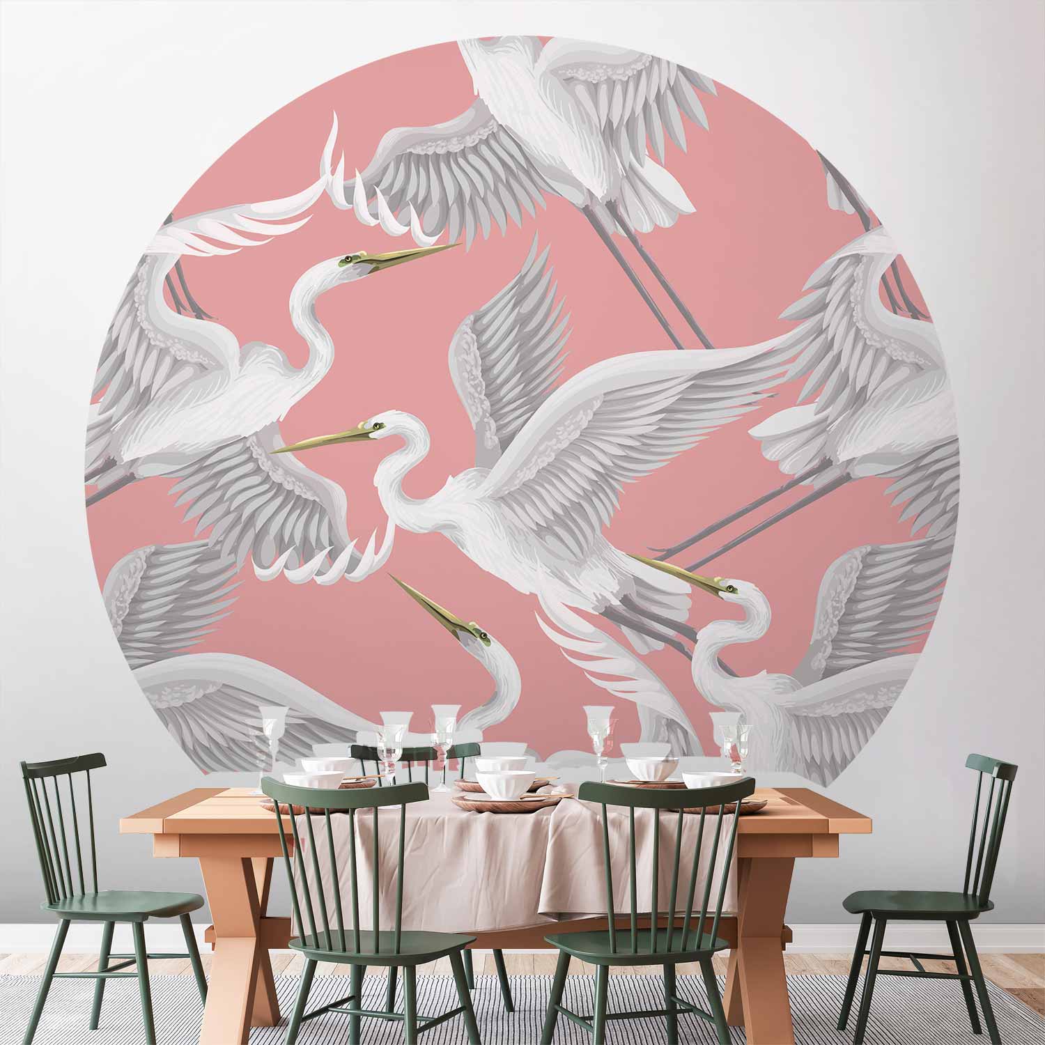 Pastel Herons Pattern Round Wall Mural