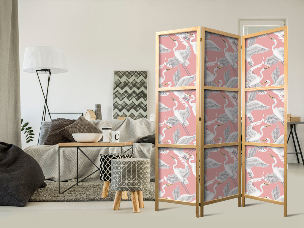 Pastel Herons 3-Panel Japanese Room Divider