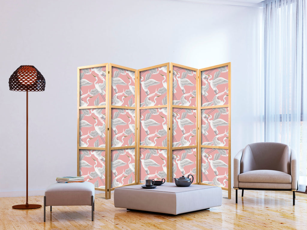Pastel Herons 5-Panel Japanese Room Divider