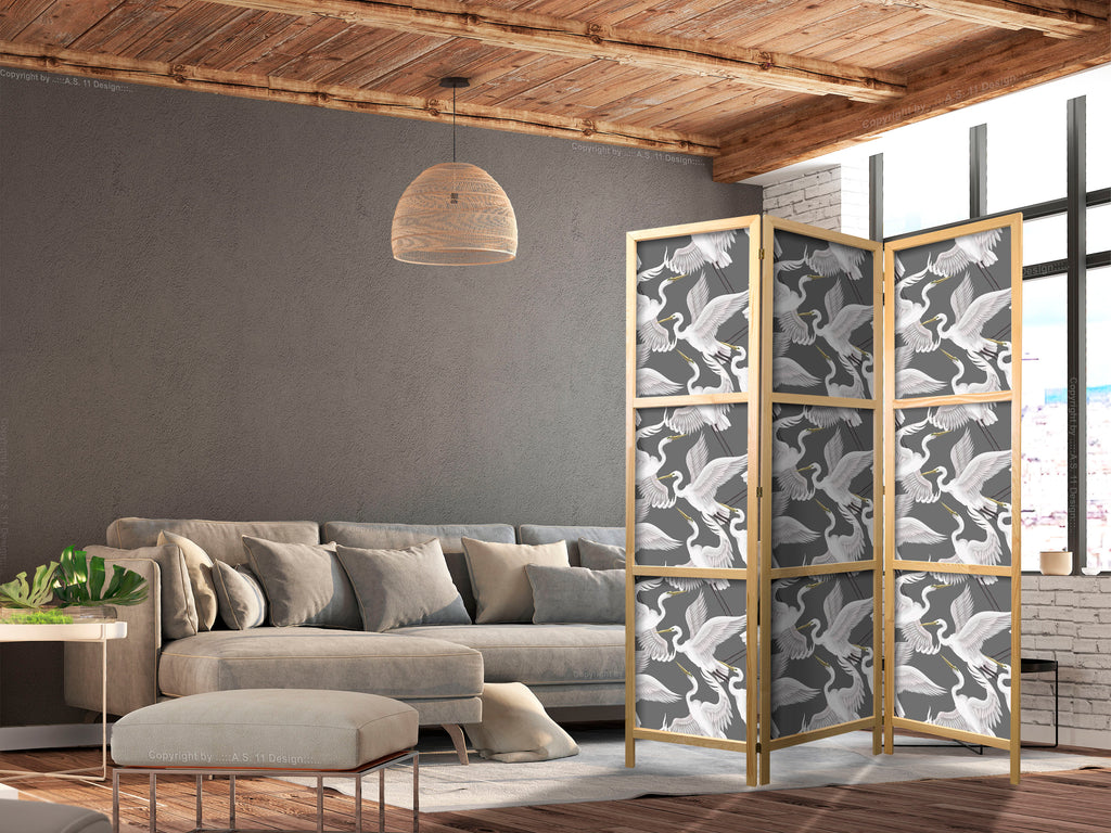 Pastel Herons Pattern 3-Panel Japanese Room Divider
