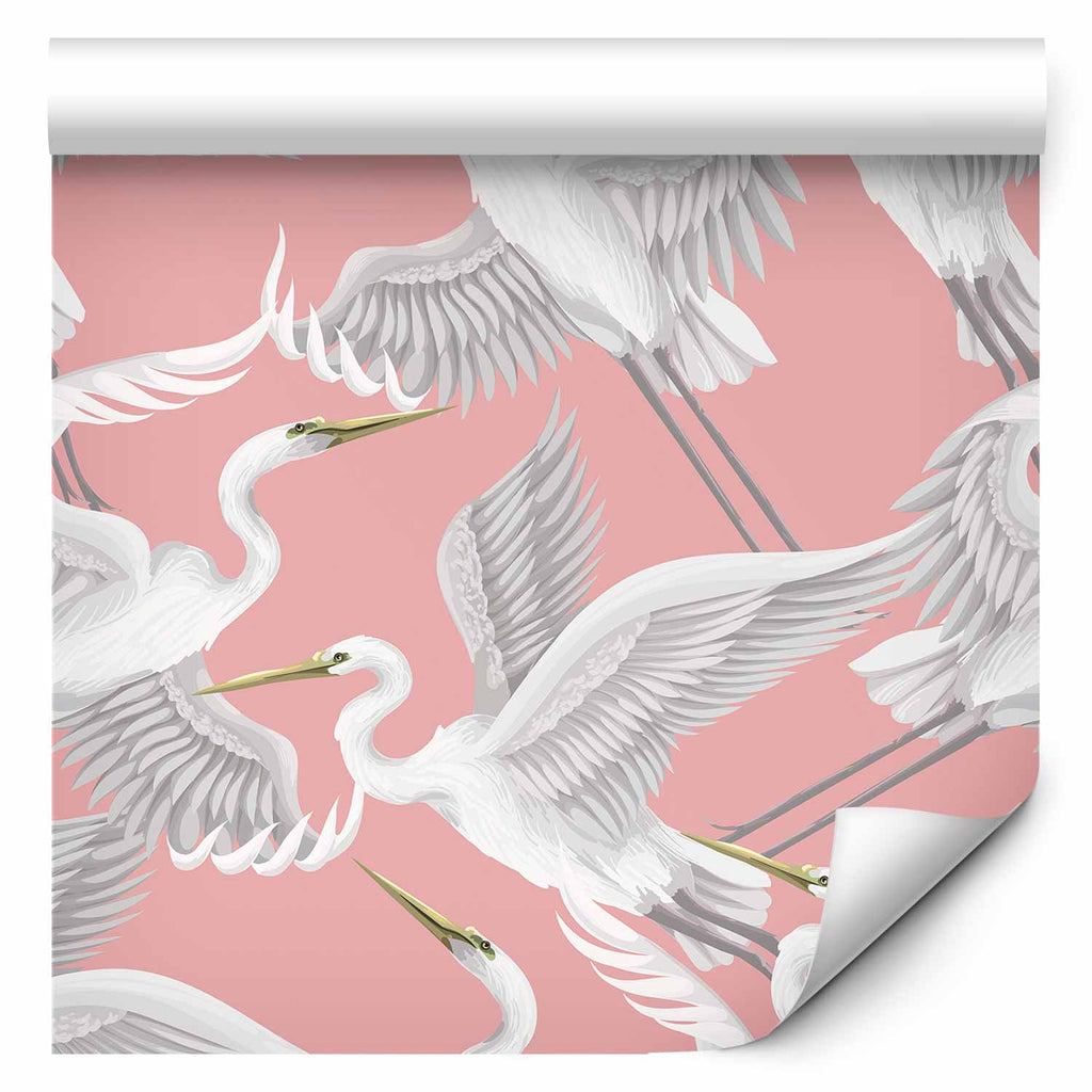 Pastel Herons Pink Japandi Wallpaper