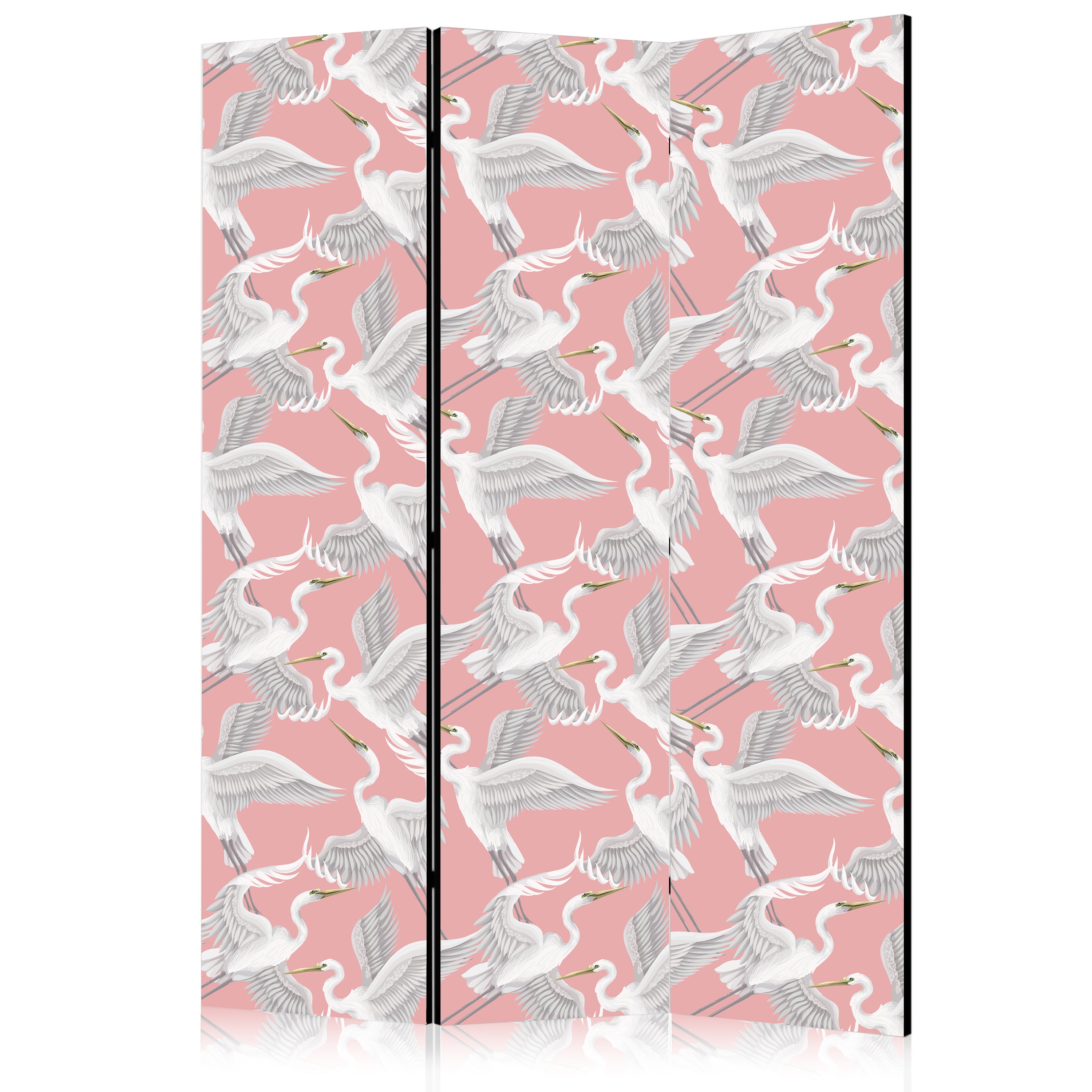Pastel Herons Pink 3-Panel Japanese Room Divider