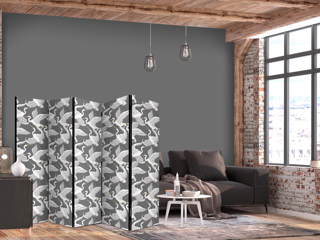 Pastel Herons Pattern 5-Panel Japanese Room Divider