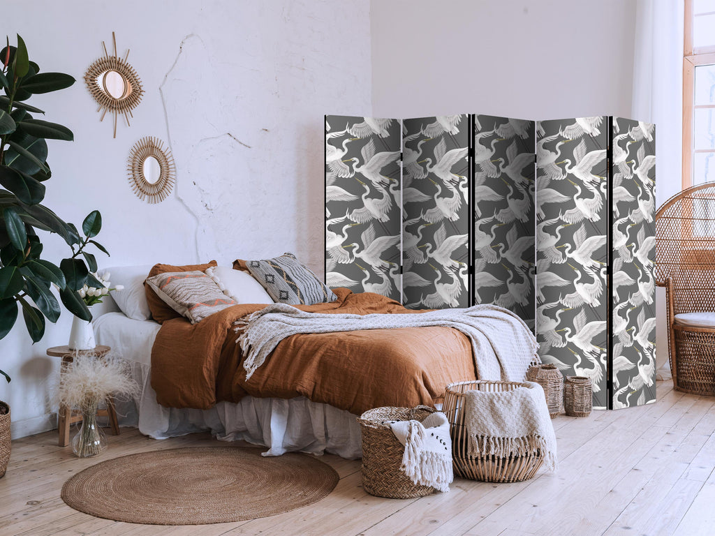 Pastel Herons Pattern 5-Panel Japanese Room Divider