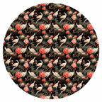 Crane and Peony Silhouette Dark Round Wall Mural