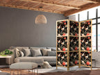 Cranes and Peonies Dark 3-Panel Japanese Room Divider