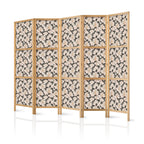 Japanese Room Divider - Floral 5-Panel Screen with White & Beige Rabbits