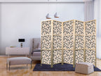 Japanese Room Divider - Floral 5-Panel Screen with White & Beige Rabbits