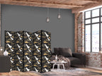 Flying Cranes Pattern Dark 5-Panel Japanese Room Divider