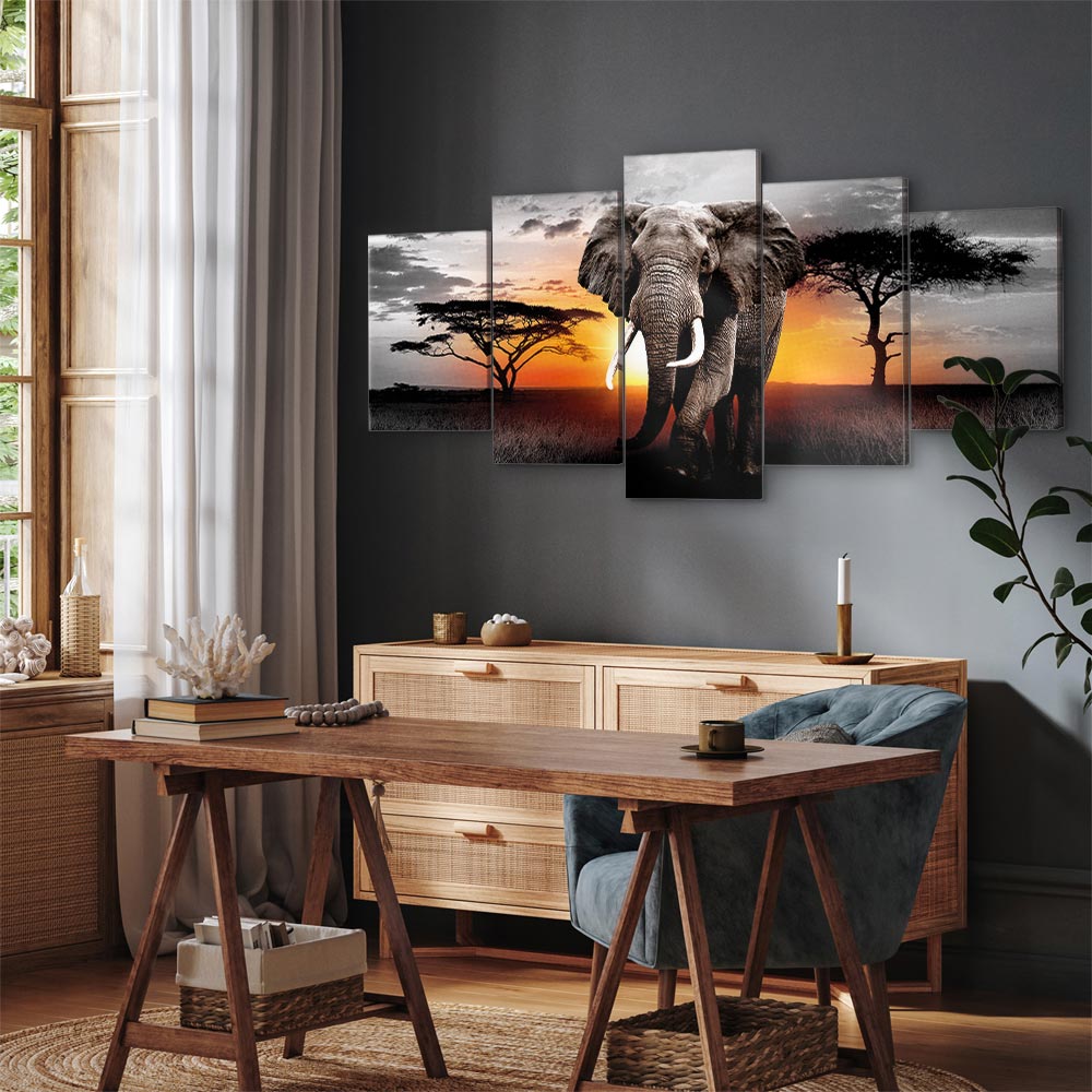 Elephant Sunset Safari Canvas Print