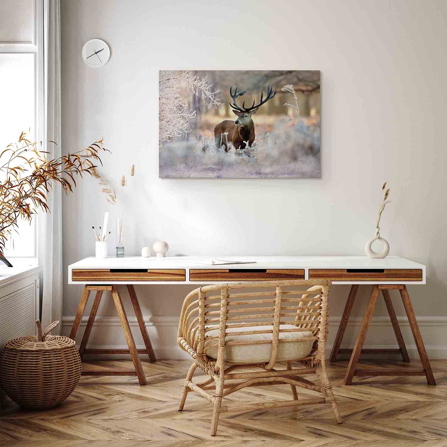 Winter Deer Landscape Canvas Print