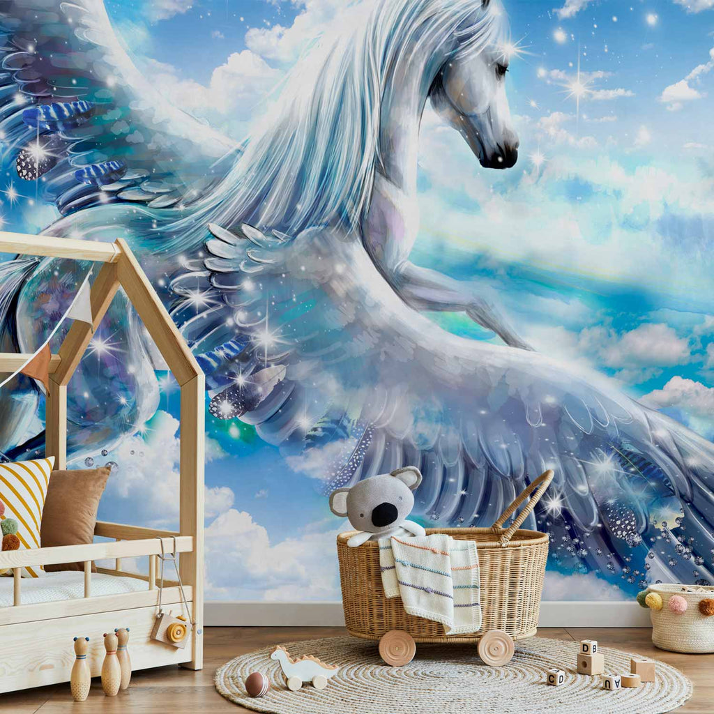 Blue Pegasus Sky Fantasy Wall Mural