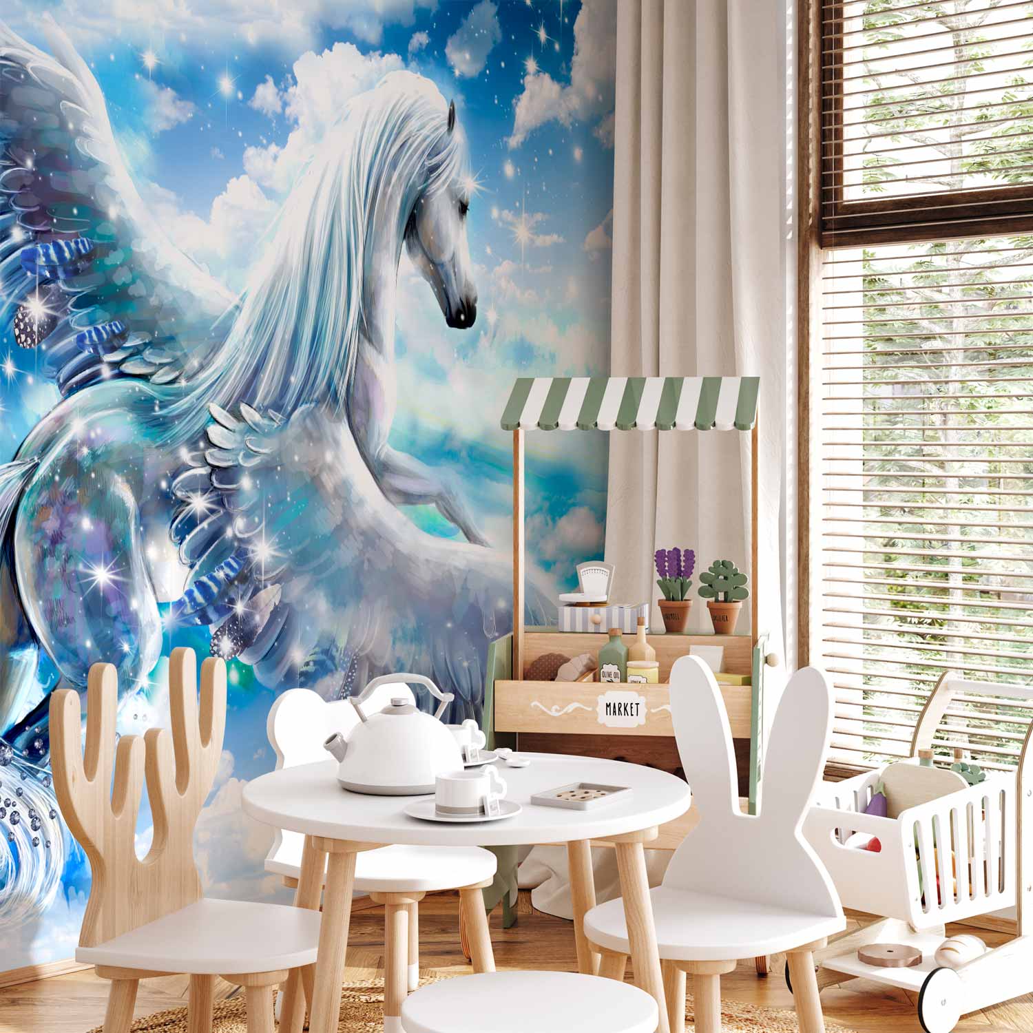 Blue Pegasus Sky Fantasy Wall Mural