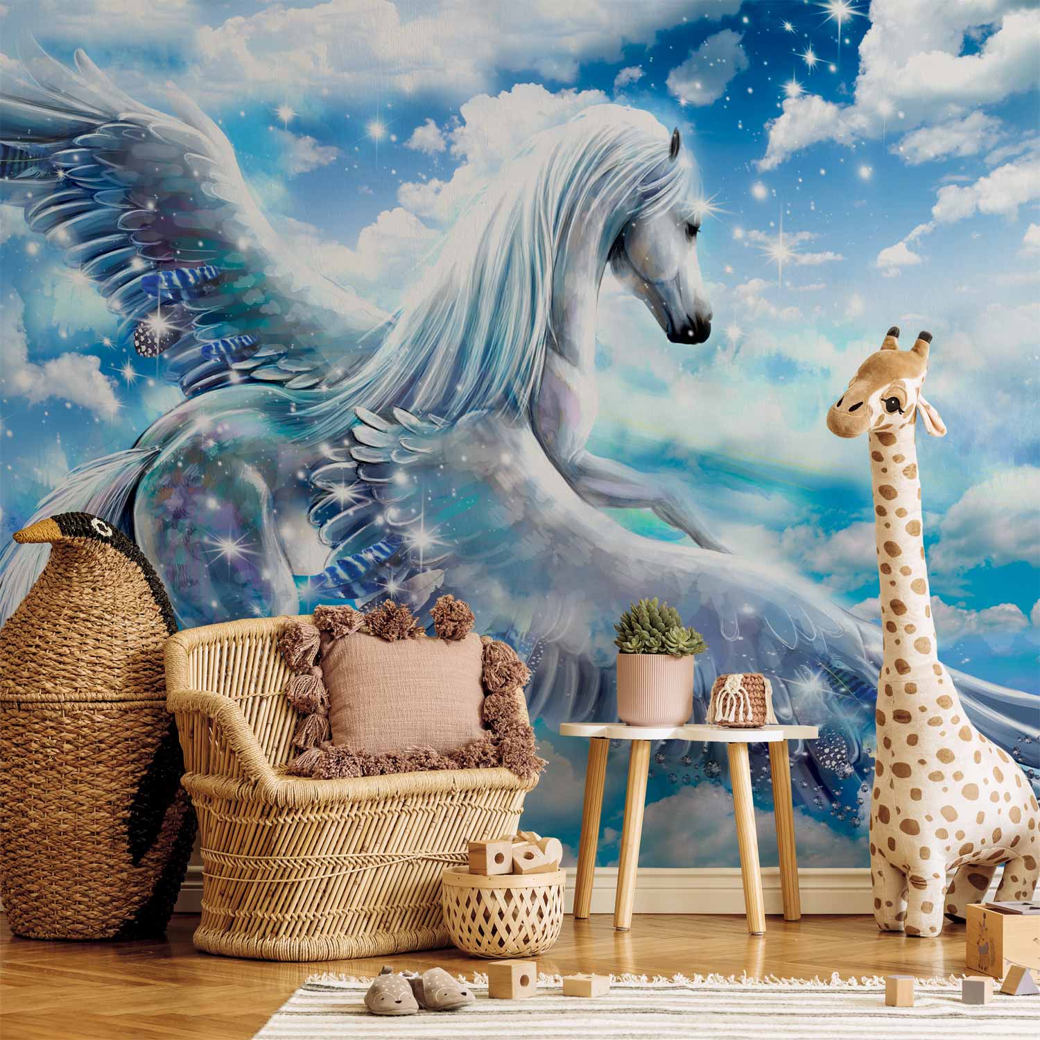 Blue Pegasus Sky Fantasy Wall Mural