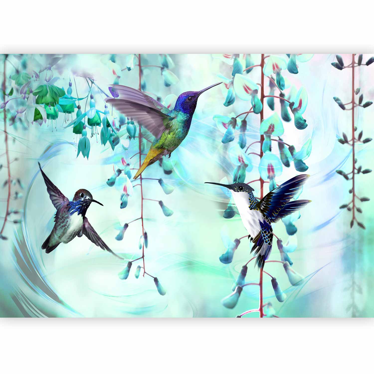 Flying Hummingbirds Green Wall Mural