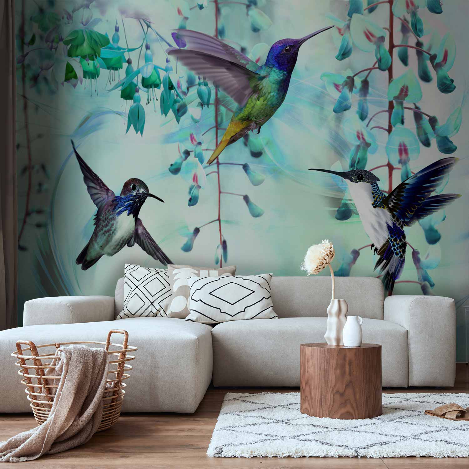 Flying Hummingbirds Green Wall Mural