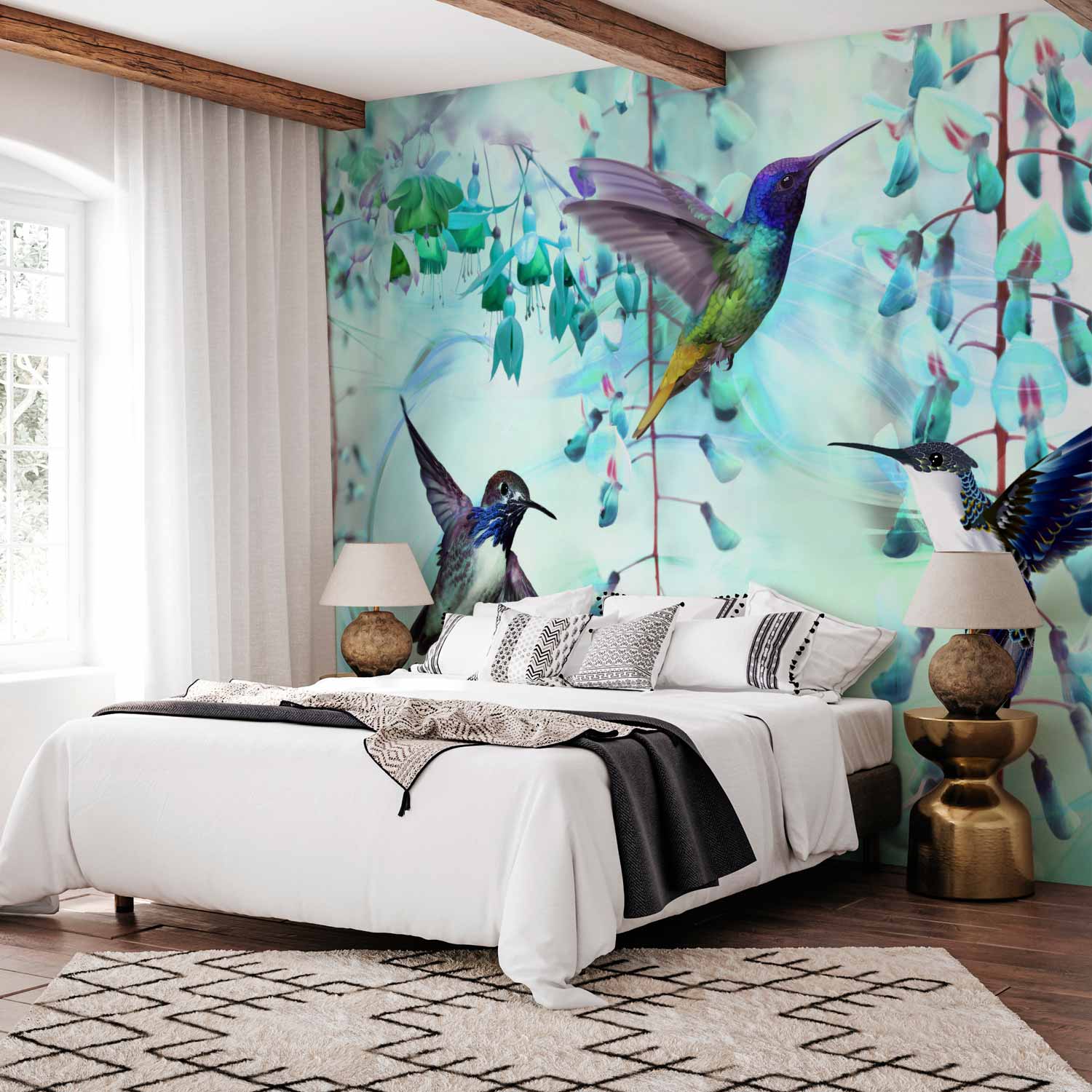 Flying Hummingbirds Green Wall Mural