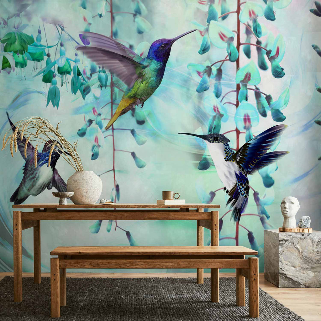 Flying Hummingbirds Green Wall Mural