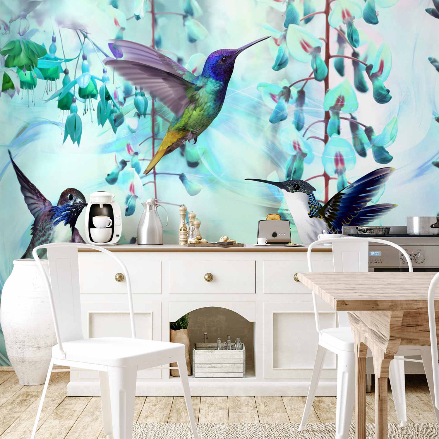 Flying Hummingbirds Green Wall Mural