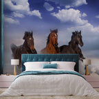 Horses in Snowy Sky Winter Wall Mural