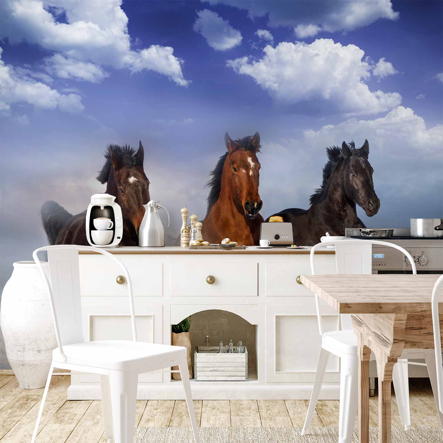 Horses in Snowy Sky Winter Wall Mural