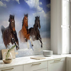 Horses in Snowy Sky Winter Wall Mural