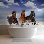 Horses in Snowy Sky Winter Wall Mural