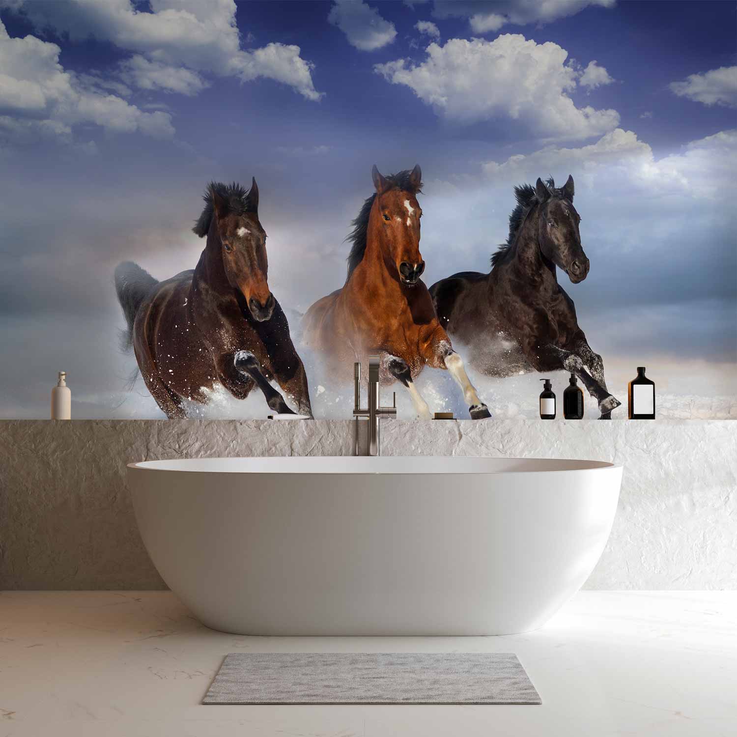 Horses in Snowy Sky Winter Wall Mural